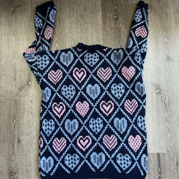 Vintage Separate Issue Women’s Heart Sweater Blue Pink Knit USA‎ Medium 80s 90s - Picture 10 of 11